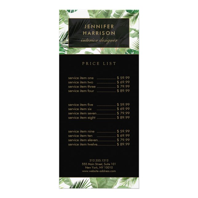 Panfleto Padrão de Folhas Tropicais em Aquarela Preto/Branc (Frente)