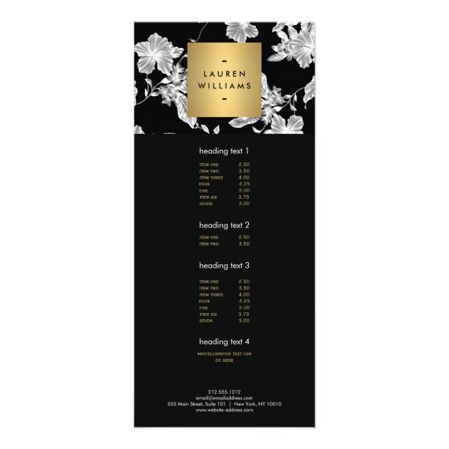 Panfleto Padrão Floral Branco e Preto Vintage (Frente)