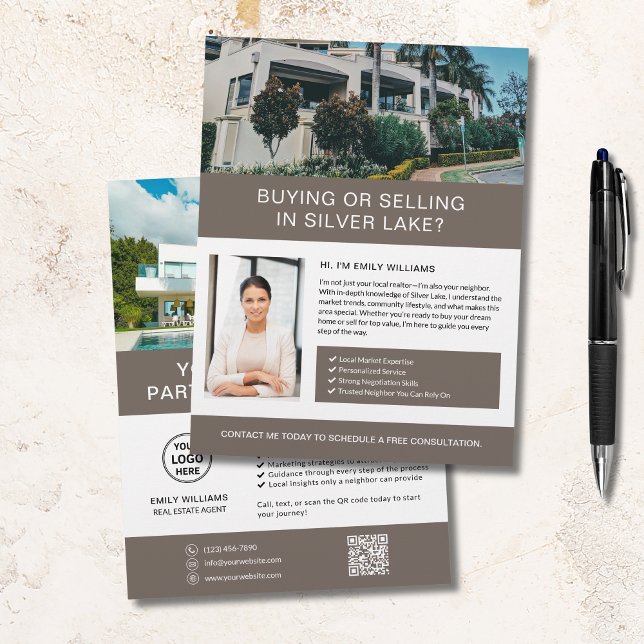 Panfleto Personalizado de Imóveis (Real Estate, Broker, Realtor Flyer with Custom Photos, Logo, and QR Code.)