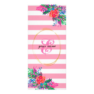 Panfleto personalizar floral com listras cor-de-rosa pastel