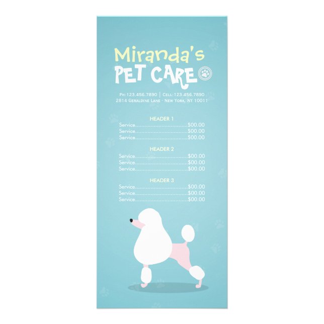 Panfleto Pet Care Sitting Bathing Grooming Salon Price List (Frente)