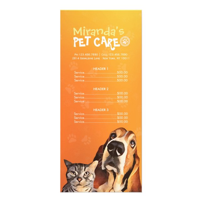 Panfleto Pet Care Sitting Grooming Beaut Salon Price List (Frente)