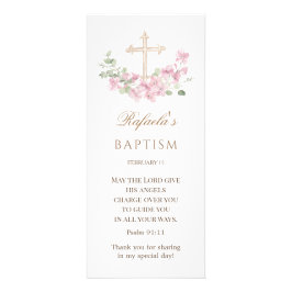 Panfleto Pink Floral Cross Girl Baptism