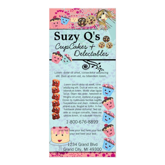 Panfleto Placa de rack azul-girada Cupcake Aqua (Frente)