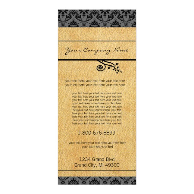 Panfleto Placa de rack Black and Carmel Damask (Frente)