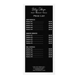 Panfleto Placa de rack de lista de preços branca e preto el