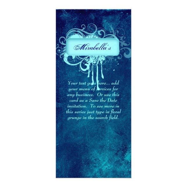 Panfleto Placa De Rack Floral Grunge Salon Spa Blue Denim (Frente)