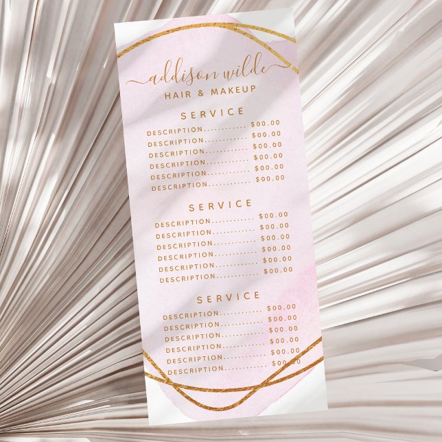 Panfleto Preço do Círculo Dourado Aquarela Rosa Blush Scrip (Criador carregado)