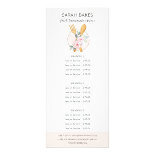 Panfleto Preço do Serviço de Padaria Floral de Forno Rosa E