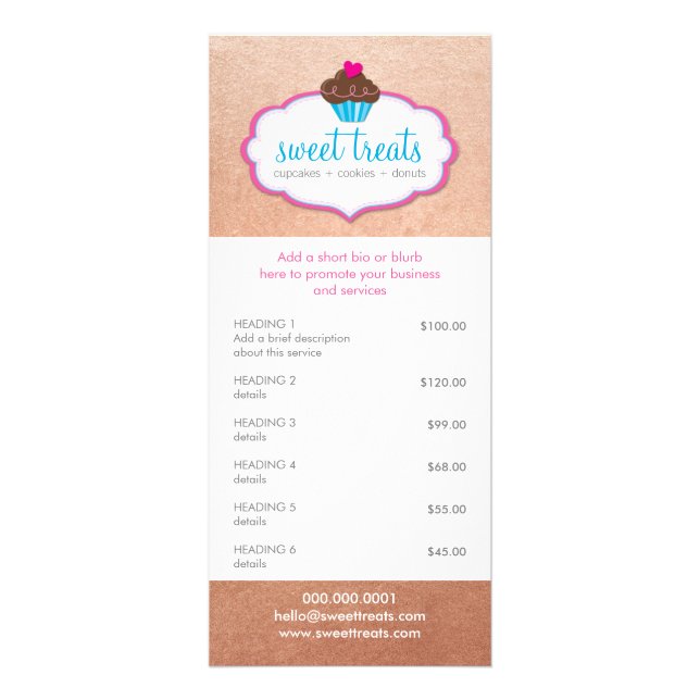 Panfleto PREÇOS DO PROMO LISTA SERVIÇOS DE cupcake (Frente)
