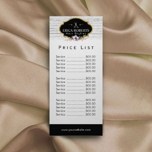 Panfleto Price List Hair Stylist Vintage Floral & Wood