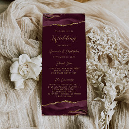 Panfleto Programa de Casamento Agata Borgonha Dourado Orçam
