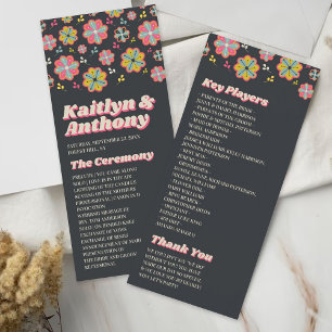 Panfleto Programa de Casamento com Groovy Retro em Flor Pow