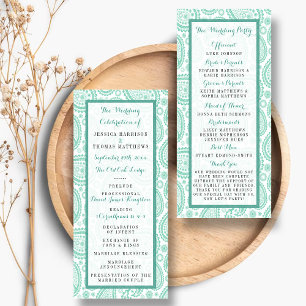 Panfleto Programa de Casamento de Paisley Verde Moderno