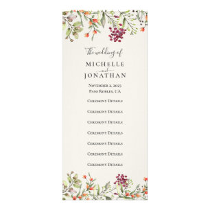 Panfleto Programa de Casamento de Wildflower Meadow Ecru