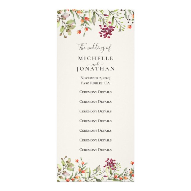 Panfleto Programa de Casamento de Wildflower Meadow Ecru (Frente)