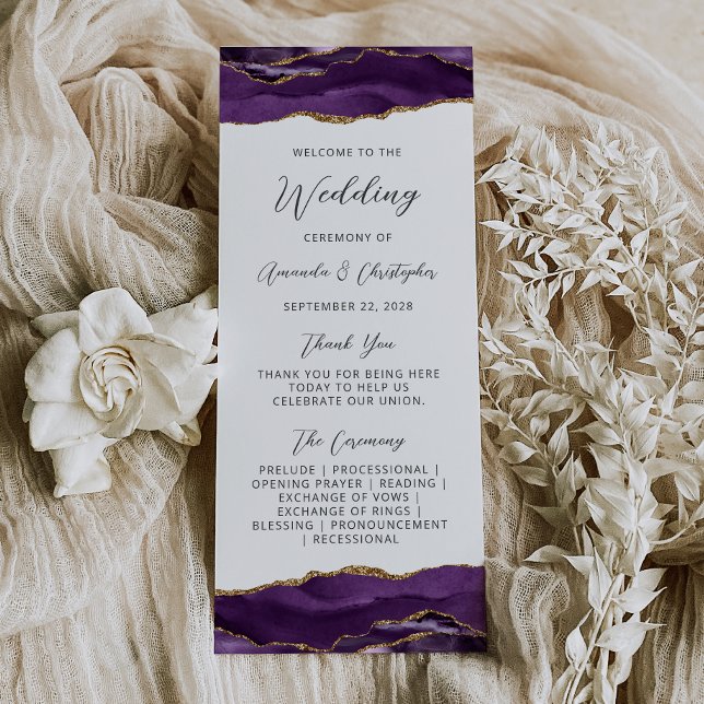 Panfleto Programa de Casamento em Ágata Roxa e Dourado Orça (Criador carregado)