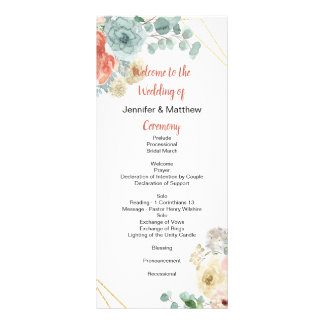 Panfleto Programa de Casamento Floral de Apricot Blushing