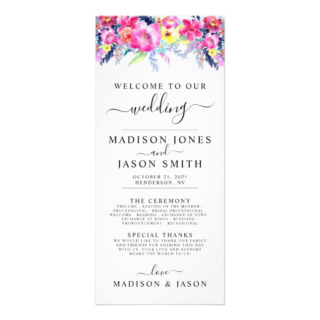 Panfleto Programa de Casamento Floral de Primavera Amarelo  (Frente)