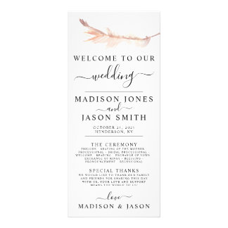 Panfleto Programa de Casamento Minimalista do Blush Pampas 