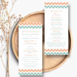Panfleto Programa de Casamento Moderno Peach & Mint Chevron