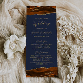 Panfleto Programa de Casamento Navy Laranja Queimado Ágata