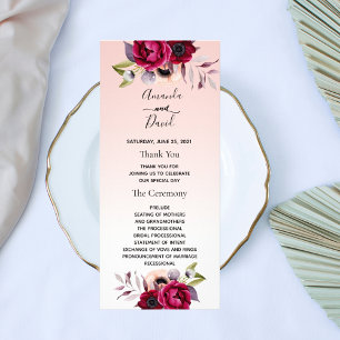 Panfleto programa de casamento para florais de ouro rosa