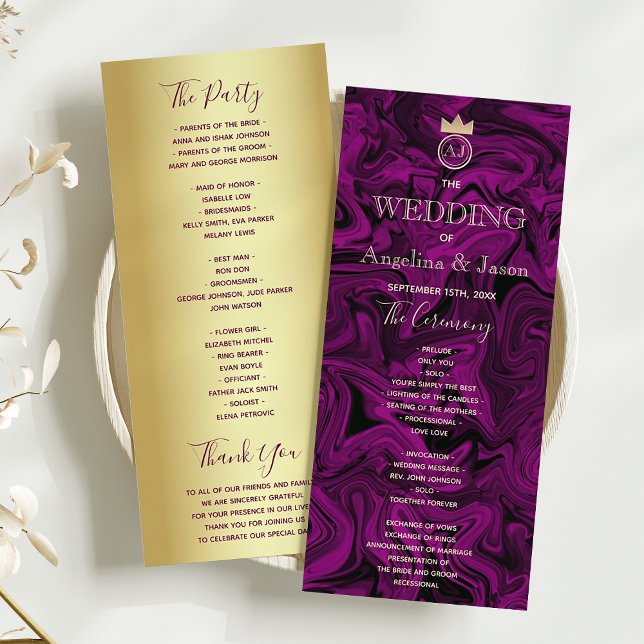 Panfleto Programa de Casamento Roxo Elegante (Criador carregado)