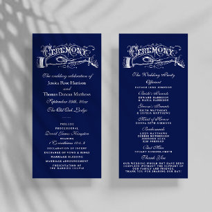 Panfleto Programa Elegante de Cerimônia de Casamento Azul e