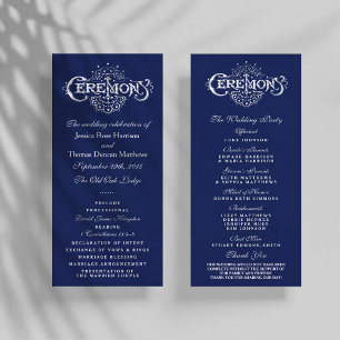 Panfleto Programa Elegante de Cerimônia de Casamento Azul e