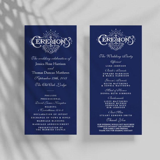 Panfleto Programa Elegante de Cerimônia de Casamento Azul e (Criador carregado)