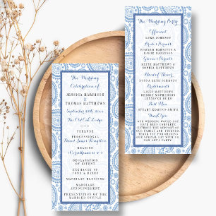 Panfleto Programa Modern Blue Paisley Wedding