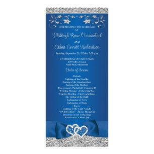 Panfleto Programa Real Azul, Cinza Amor Corações Casamento