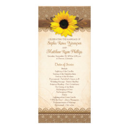 Panfleto Programa Rustic Burlap Lace Wood Sunflower Wedse