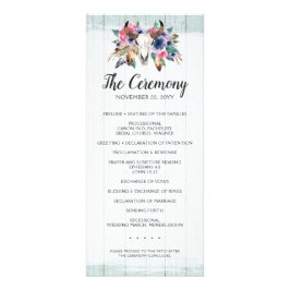 Panfleto Programa Rustic Floral Cow Skull Boho Chic Wedment