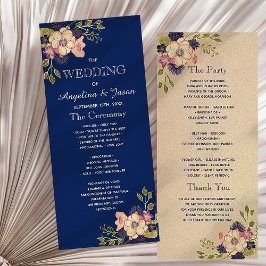 Panfleto Programa Rustic Floral Marinho Blue Wedding