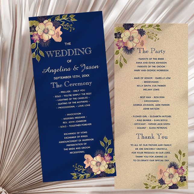 Panfleto Programa Rustic Floral Marinho Blue Wedding (Criador carregado)