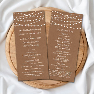 Panfleto Programa Rustic Kraft String Lights Casamento