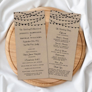 Panfleto Programa Rustic Kraft String Lights Casamento