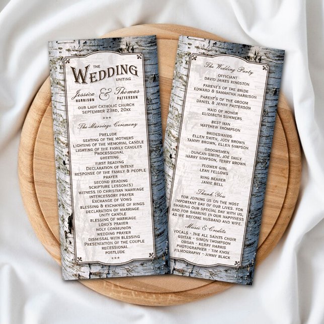 Panfleto Programa Rustic Silver Birch Tree Wedch (Criador carregado)