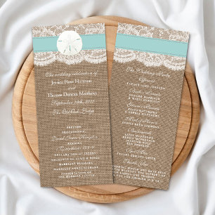 Panfleto Programa Turquoise Sand Dollar Beach Weding Progra
