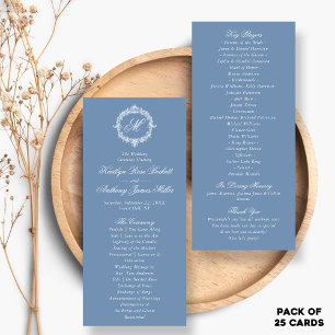 Panfleto Programas de Casamento com Monograma Toile Azul Vi