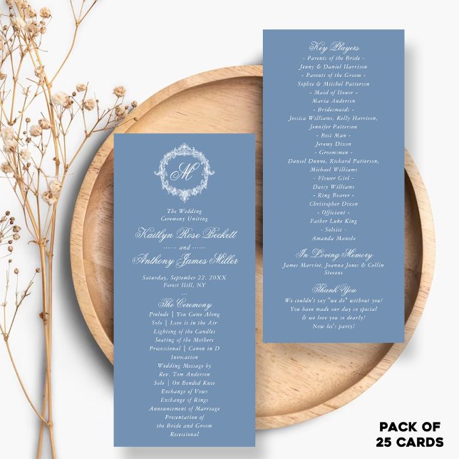 Panfleto Programas de Casamento com Monograma Toile Azul Vi (Criador carregado)
