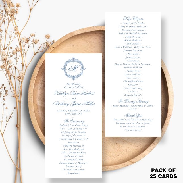 Panfleto Programas de Casamento com Toile de Jouy Azul Vint (Criador carregado)