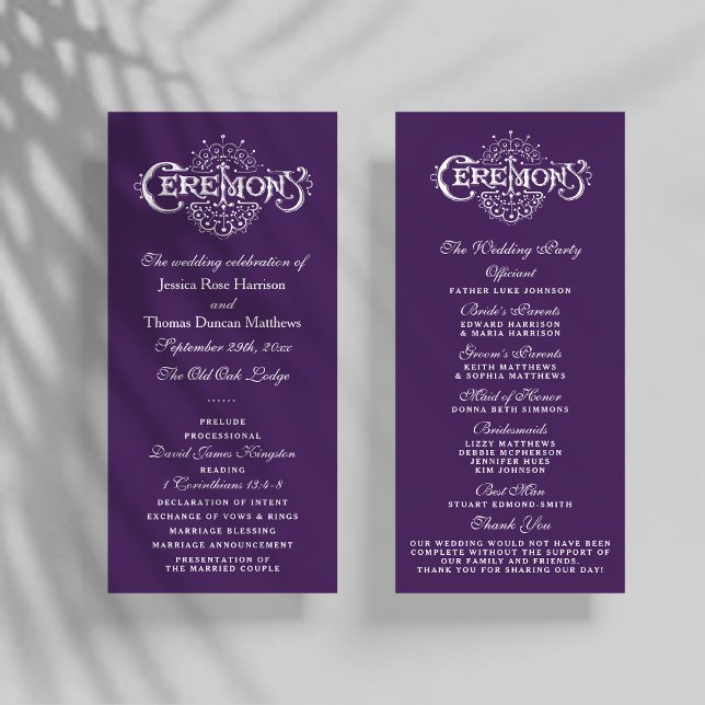 Panfleto Programas De Cerimônia De Casamento De Roxos E Bra (Criador carregado)