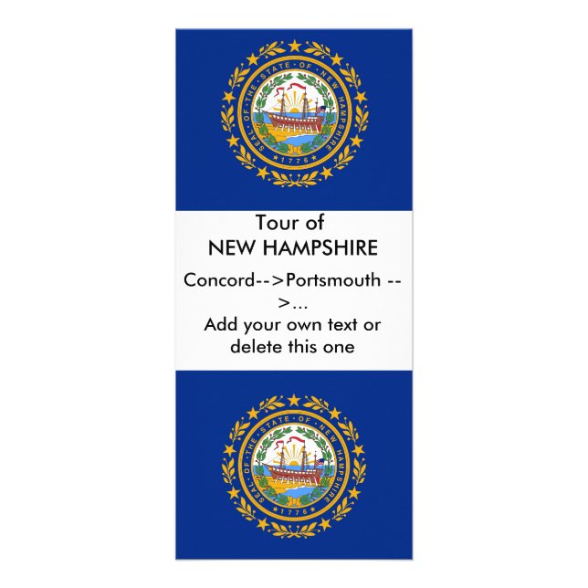 Panfleto Rack Card com Flag de New Hampshire, EUA (Frente)