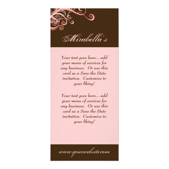 Panfleto Rack Card Swirl Salon Spa Rosa Castanho (Frente)