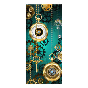 Panfleto Relógio de Joia Steampunk em um Fundo Verde