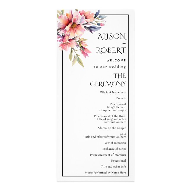 Panfleto Rhododendron branch, peach flowers wedding program (Frente)