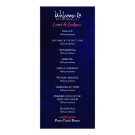 Panfleto Rosa de Azul Escuro e Coral - Programa Casamento